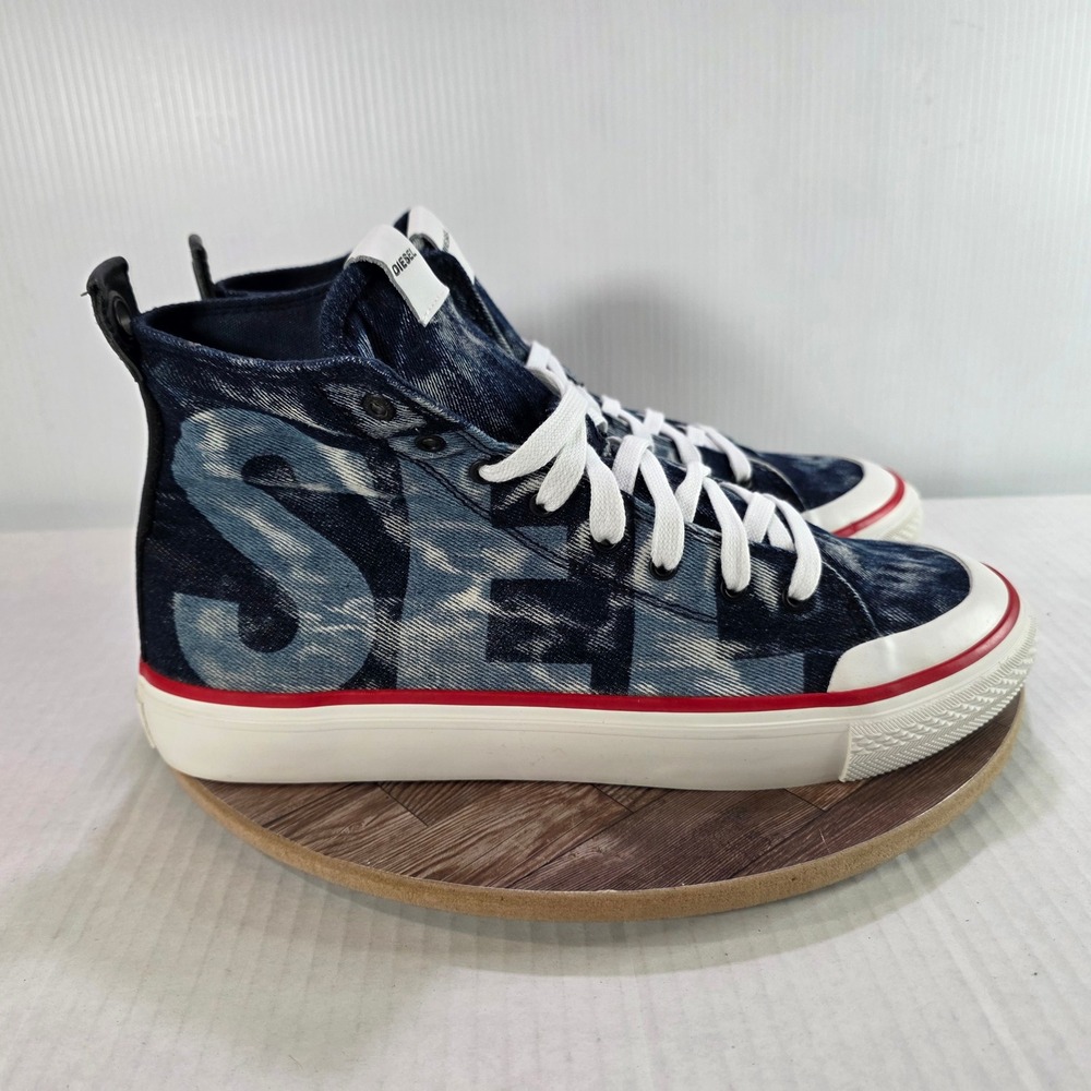 Diesel S-Astico MC Sneakers Men Size 12 Blue Acid Wash Denim High Top